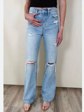 Vervet Blue Leslie 90s Vintage Flare Jeans Distressed High Rise Women’s 29